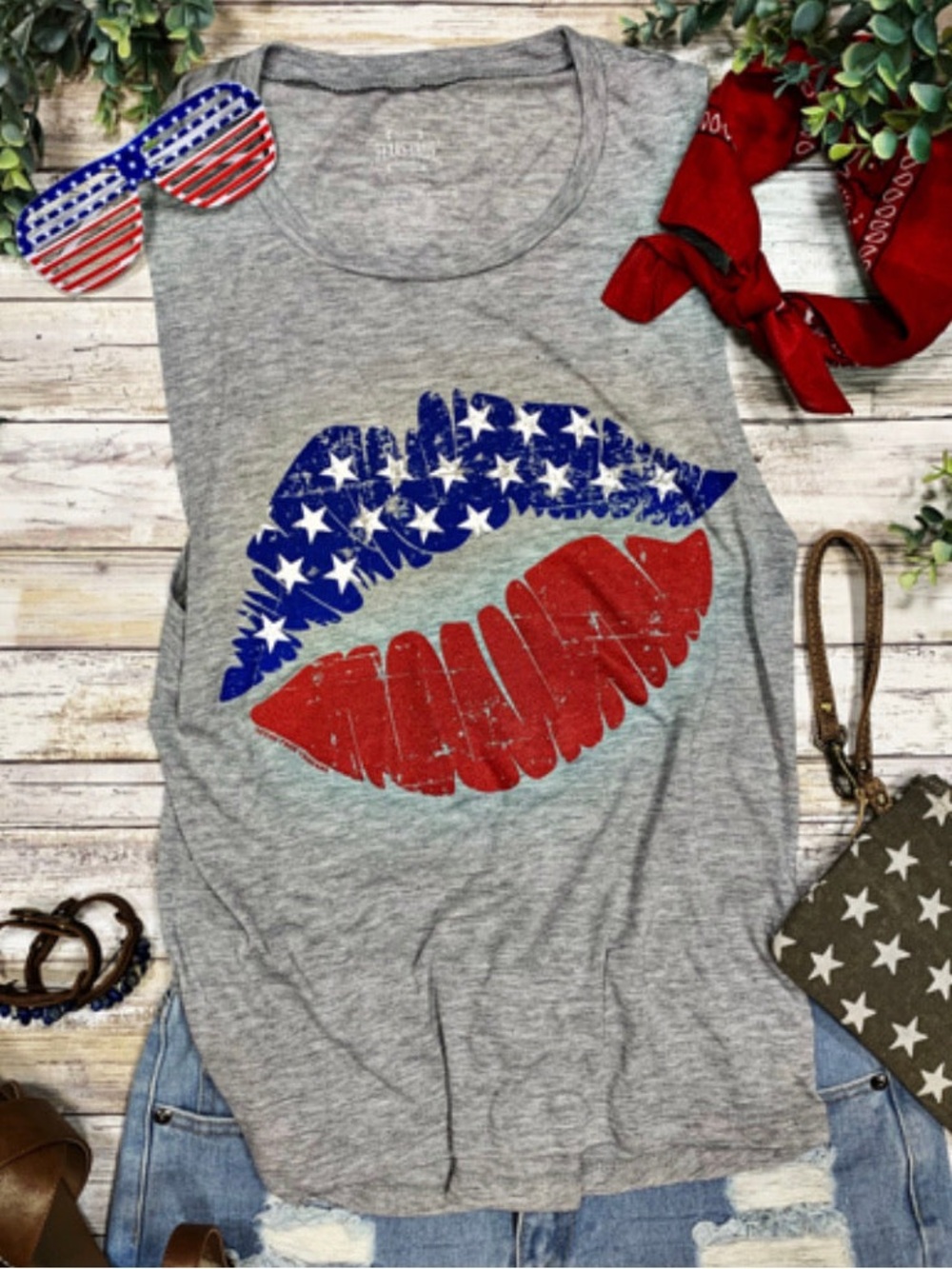 Patriotic Lips Muscle Tank